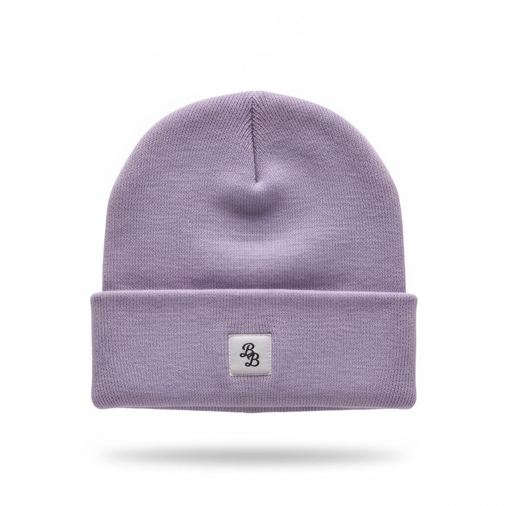 BB Logo Cotton Knit Cuffed Beanie Hat Lavender Purple Pastel Streetwear